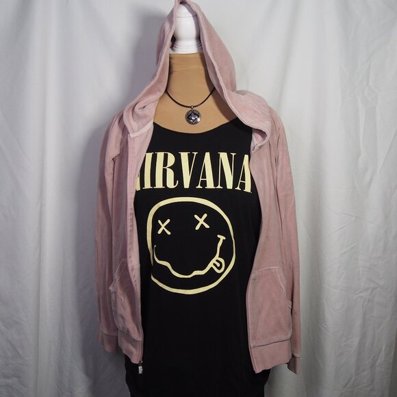 Nirvana Black/ Yellow Smiley Band Logo Rolled Collar T-Shirt Size L - Picture 6 of 15